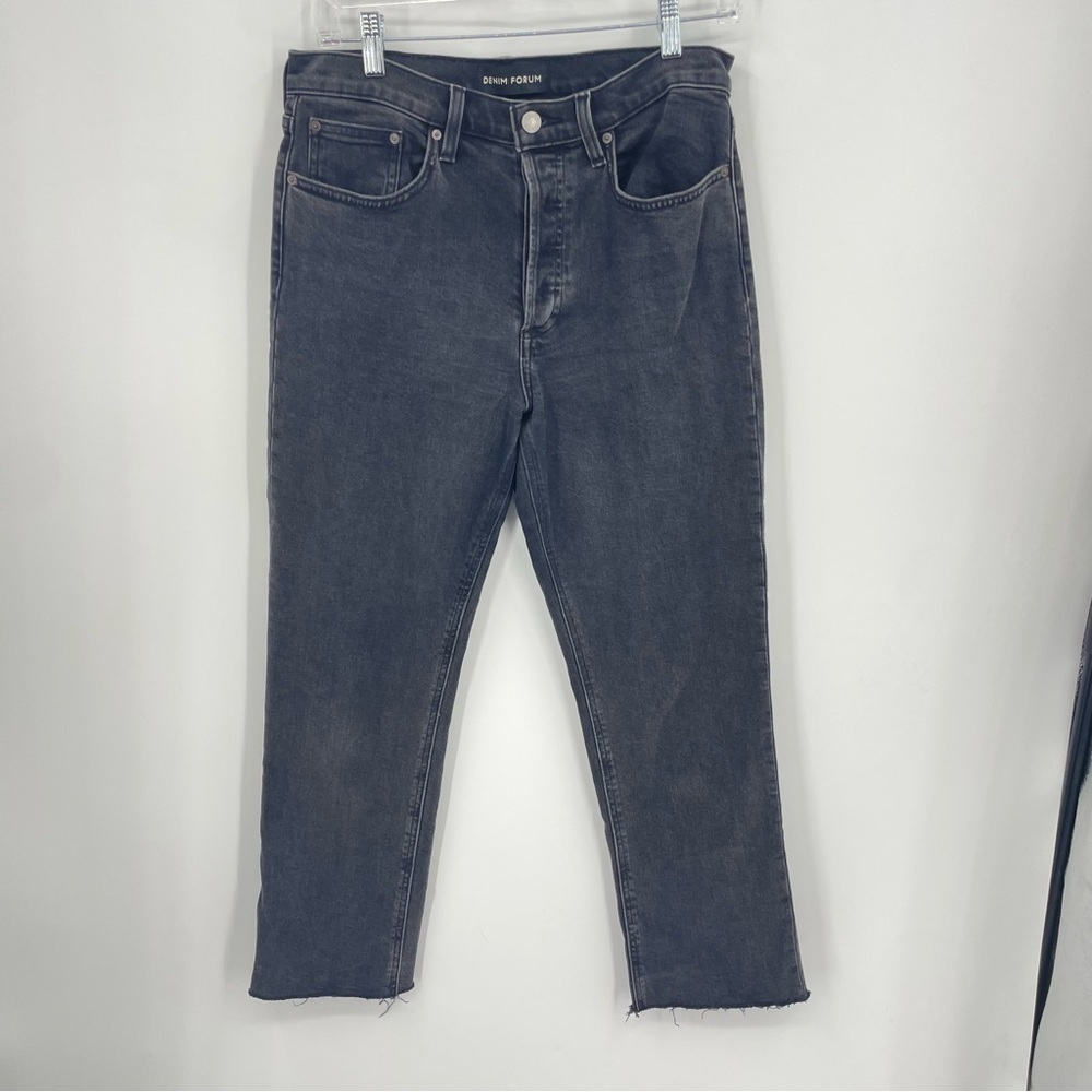 Denim Forum The Arlo High Rise Straight Sz 29 black raw hem cropped